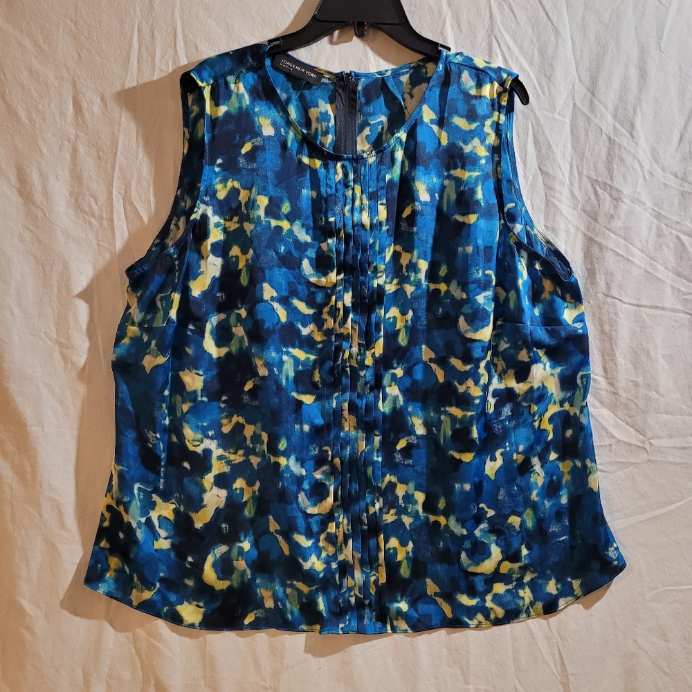 Jones New York Beautiful Vibrant Blue and Yellow Sleeveless Blouse